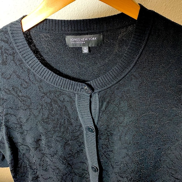 Vintage Jones N.Y. black shirt sleeve cardigan textured knit design cottagecore - Picture 3 of 14